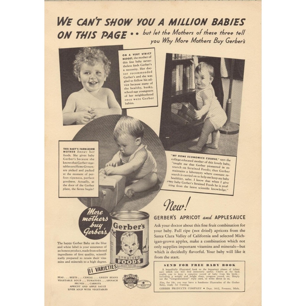 Vintage Baby Food Gerber's Why Mothers Trust Nursery Decor Gerber Print Ad 1937